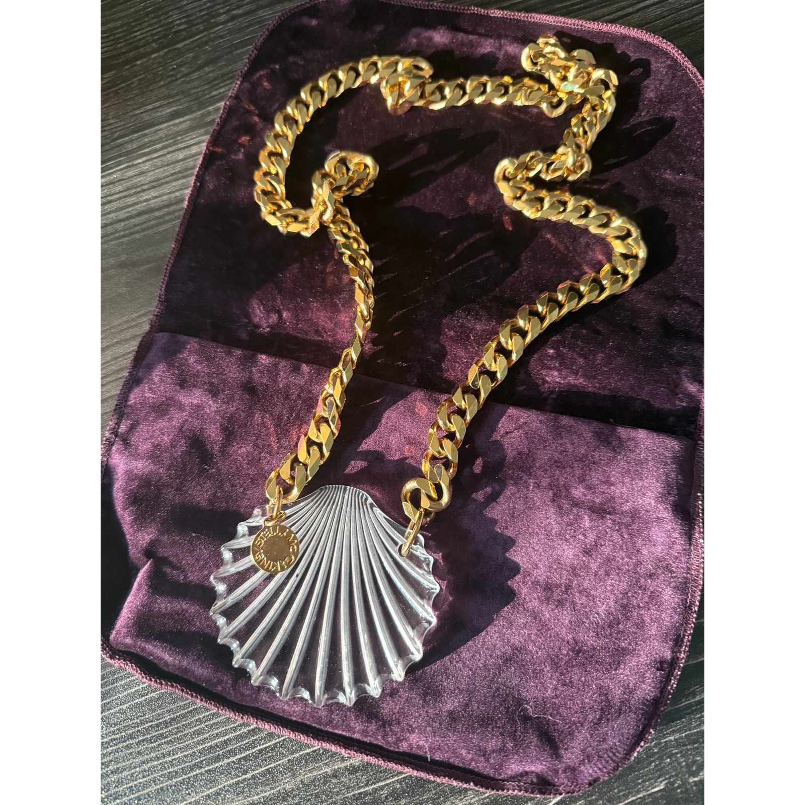 Stella Mccartney Gold Chain Plexiglas Chevron Shell Pendant Necklace 251$